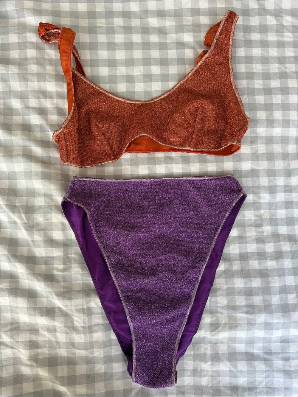 Oseree Orange Top and Purple High-Waist Bikini